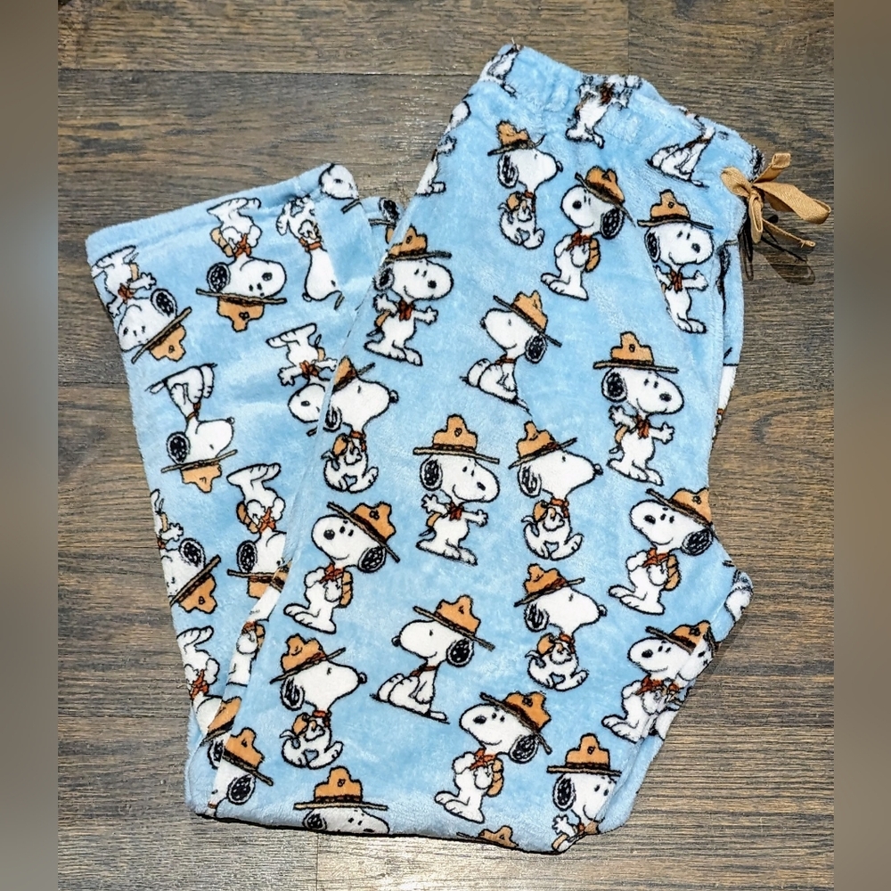 🔥LAST New Large Peanuts Snoopy Beagle Scout Fleece Pajama Pants